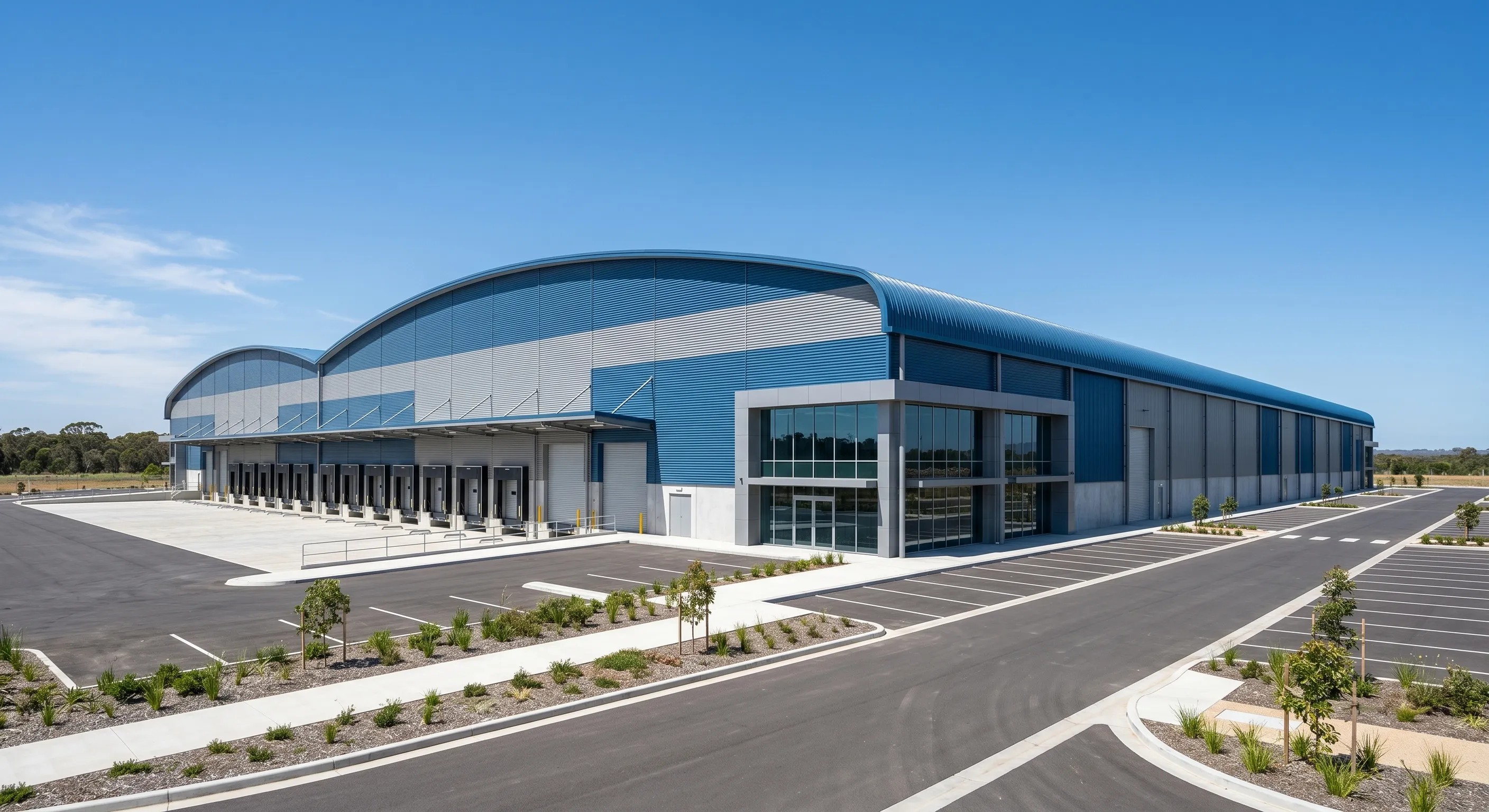 Completed PEB steel warehouse built by Icon Infrastructure